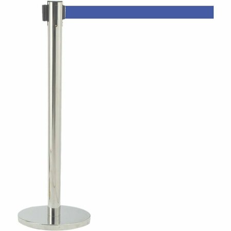 AARCO Form-A-Line System With 7' Slow Retracting Belt, Satin Finish with Blue Belt. HS-7BL